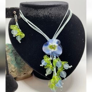 Beautiful Sterling Art Glass Necklace And Earrings Set